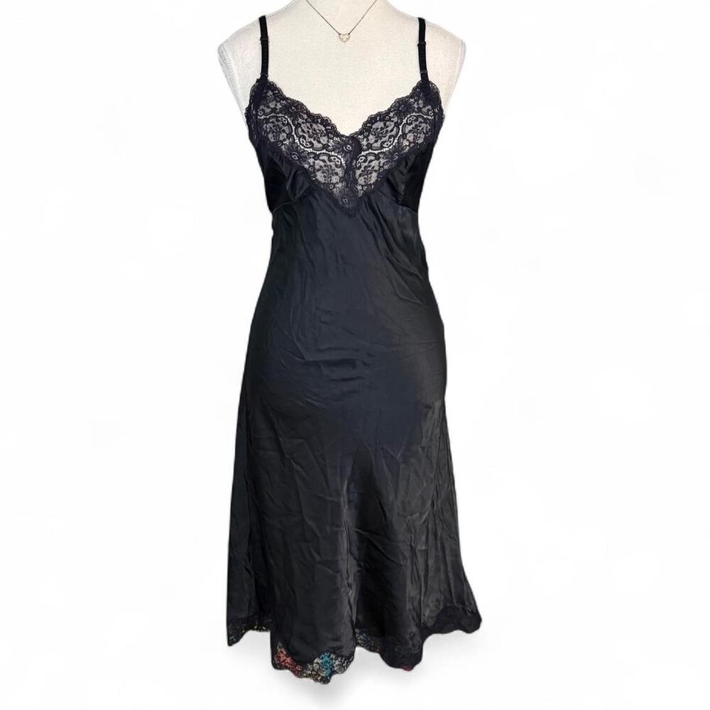 Christian Dior Vintage 90s Black lace slip dress with lace trim size M